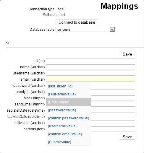 RSForm!Pro built-in mappings